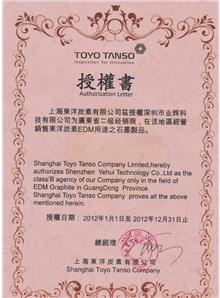 2012 Toyo materials agency certificate