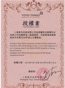 Agency certificate of Toyo materials in 2013